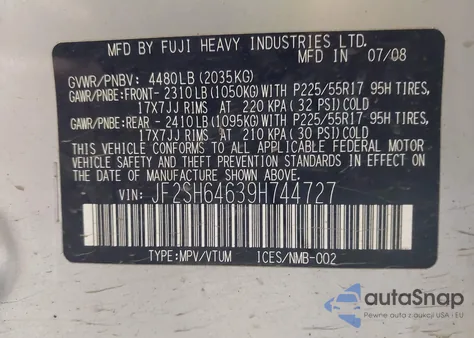 2009 Subaru Forester 2.5X Limited from USA, damaged, VIN JF2SH64639H744727